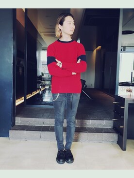 「BLUE WORK（ブルーワーク）のアイテム（トップス）」を使った、岡田直也さん（メンズ・169cm・20代）の冬コーディネート