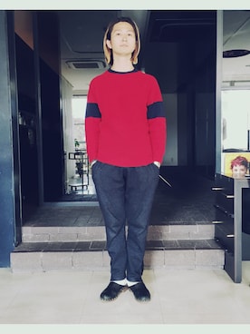 「BLUE WORK（ブルーワーク）のアイテム（トップス）」を使った、岡田直也さん（メンズ・169cm・20代）の冬コーディネート