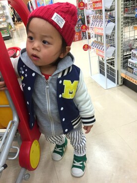 「no brand（ノーブランド）のアイテム（ブルゾン）」を使った、NAO☺︎♥︎さん（キッズ・80cm）の冬コーディネート