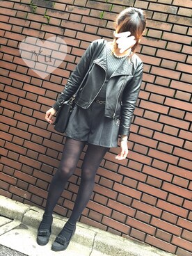 「ウエストイン」｜「アイテム（ライダースジャケット）」を使った、yuさん（レディース・168cm）の秋コーディネート
