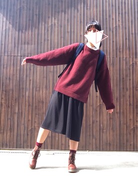 ニット セーターを使った エンジ のレディース人気ファッションコーディネート Wear