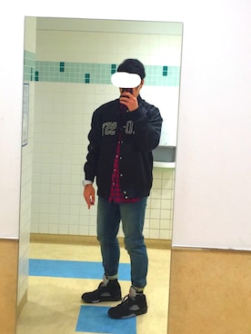 「エアジョーダン」｜「アイテム（スタジャン）」を使った、Haruki Yamazakiさん（メンズ・177cm）の秋コーディネート