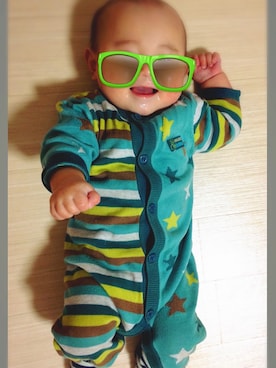 「アイテム（ママ＆ベビー、グリーン系）」を使った、たろじろさん（キッズ・70cm）の春コーディネート