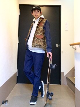 「Maison Kitsune（メゾンキツネ）のアイテム（チノパンツ）」を使った、Yuriさん（メンズ・170cm）の冬コーディネート