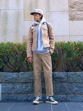 「Champion」｜「アイテム（カバーオール）」を使った、Yuriさん（メンズ・170cm）の冬コーディネート