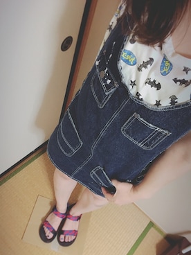 「コラボTシャツ」｜「アイテム（オールインワン・サロペット）」を使った、azulさん（レディース・163cm）の夏コーディネート