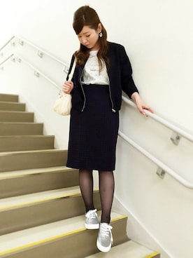 「ペタンコ靴」｜「アイテム（ブルゾン）」を使った、YUMIRUさん（レディース・155cm）の春コーディネート