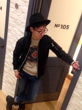 「Right-on（ライトオン）のアイテム（スタジャン）」を使った、岡田 大樹さん（メンズ・170cm）の冬コーディネート