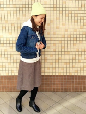 「LBC（エルビーシー）のアイテム（デニムジャケット）」を使った、LBC STAFFさん（レディース・158cm）の春コーディネート