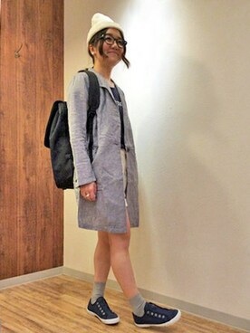「LBC（エルビーシー）のアイテム（チェスターコート）」を使った、LBC STAFFさん（レディース・158cm）の春コーディネート