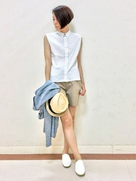 「LBC（エルビーシー）のアイテム（チェスターコート）」を使った、LBC STAFFさん（レディース・158cm）の夏コーディネート