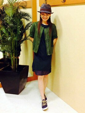 「LBC（エルビーシー）のアイテム（ノーカラージャケット）」を使った、LBC STAFFさん（レディース・158cm）の夏コーディネート