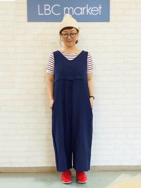 「LBC（エルビーシー）のアイテム（サロペット/オーバーオール）」を使った、LBC STAFFさん（レディース・158cm）の夏コーディネート