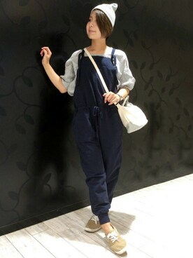 「LBC（エルビーシー）のアイテム（サロペット/オーバーオール）」を使った、LBC STAFFさん（レディース・158cm）の秋コーディネート