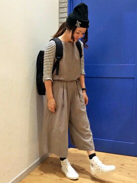 「LBC（エルビーシー）のアイテム（サロペット/オーバーオール）」を使った、LBC STAFFさん（レディース・158cm）の秋コーディネート