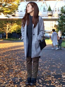「LBC（エルビーシー）のアイテム（チェスターコート）」を使った、LBC STAFFさん（レディース・158cm）の冬コーディネート