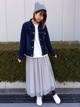 「LBC（エルビーシー）のアイテム（デニムジャケット）」を使った、LBC STAFFさん（レディース・158cm）の冬コーディネート
