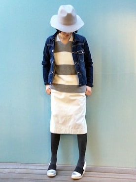 「LBC（エルビーシー）のアイテム（デニムジャケット）」を使った、LBC STAFFさん（レディース・158cm）の冬コーディネート