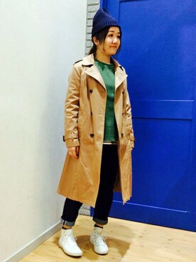 「LBC（エルビーシー）のアイテム（トレンチコート）」を使った、LBC STAFFさん（レディース・158cm）の春コーディネート