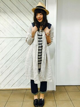 「LBC（エルビーシー）のアイテム（ステンカラーコート）」を使った、LBC STAFFさん（レディース・158cm）の春コーディネート