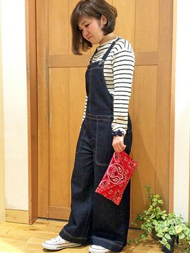 「LBC（エルビーシー）のアイテム（サロペット/オーバーオール）」を使った、LBC STAFFさん（レディース・158cm）の春コーディネート