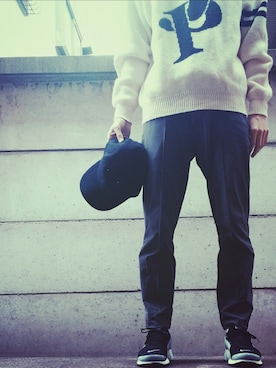 「BLUE WORK（ブルーワーク）のアイテム（スラックス）」を使った、ねむたいしさん（メンズ・172cm・20代）の秋コーディネート