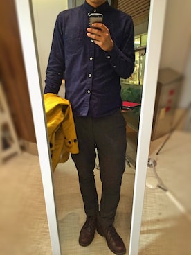 「ツイードパンツ」｜「アイテム（ステンカラーコート）」を使った、Akiさん（メンズ・175cm）の春コーディネート