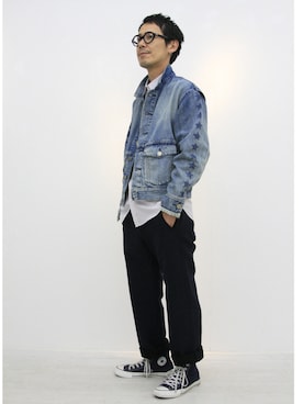 「FACTOTUM（ファクトタム）のアイテム（デニムジャケット）」を使った、ShikouHiwatashiさん（メンズ・170cm）の夏コーディネート