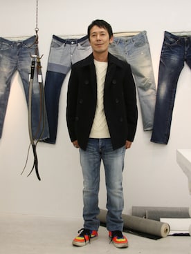 「FACTOTUM（ファクトタム）のアイテム（ピーコート）」を使った、ShikouHiwatashiさん（メンズ・170cm）の秋コーディネート