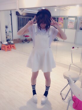 「ソックス」｜「アイテム（サロペット/オーバーオール）」を使った、みぃちゃん。さん（レディース・160cm）の夏コーディネート