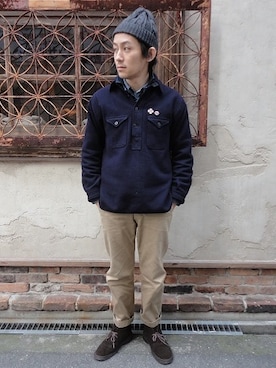 「ウールシャツ」｜「アイテム（アクセサリー）」を使った、土屋壮太郎さん（メンズ・172cm）の冬コーディネート