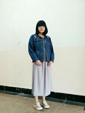 「MUJI」｜「アイテム（デニムジャケット）」を使った、makotoさん（レディース・168cm）の秋コーディネート