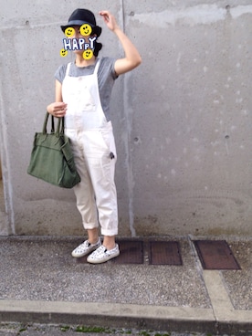 「グレーTシャツ」｜「アイテム（オールインワン・サロペット）」を使った、SHKさん（レディース・153cm）の秋コーディネート