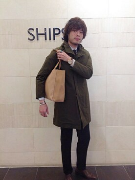 「SHIPS（シップス）のアイテム（モッズコート）」を使った、志賀さん（メンズ・180cm）の冬コーディネート