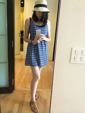 「PULL&BEAR（プルアンドベア）のアイテム（サンダル）」を使った、Soting Aliceさん（レディース・160cm）の夏コーディネート