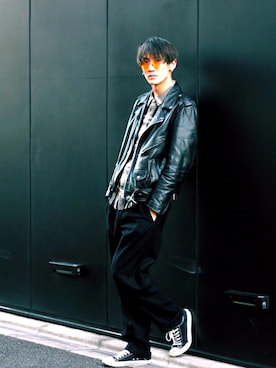 「スナップ」｜「アイテム（ライダースジャケット）」を使った、hiromu   .asanoさん（メンズ・184cm）の冬コーディネート