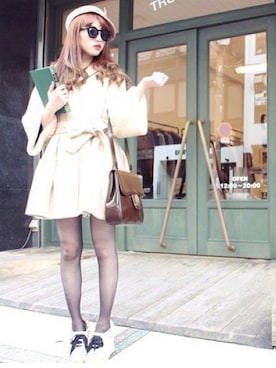「HONEY MI HONEY（ハニーミーハニー）のアイテム（その他アウター）」を使った、seinaさん（レディース・163cm）の冬コーディネート