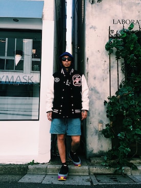 「STUSSY（ステューシー）のアイテム（ブルゾン）」を使った、田中奨伍さん（メンズ・178cm）の秋コーディネート
