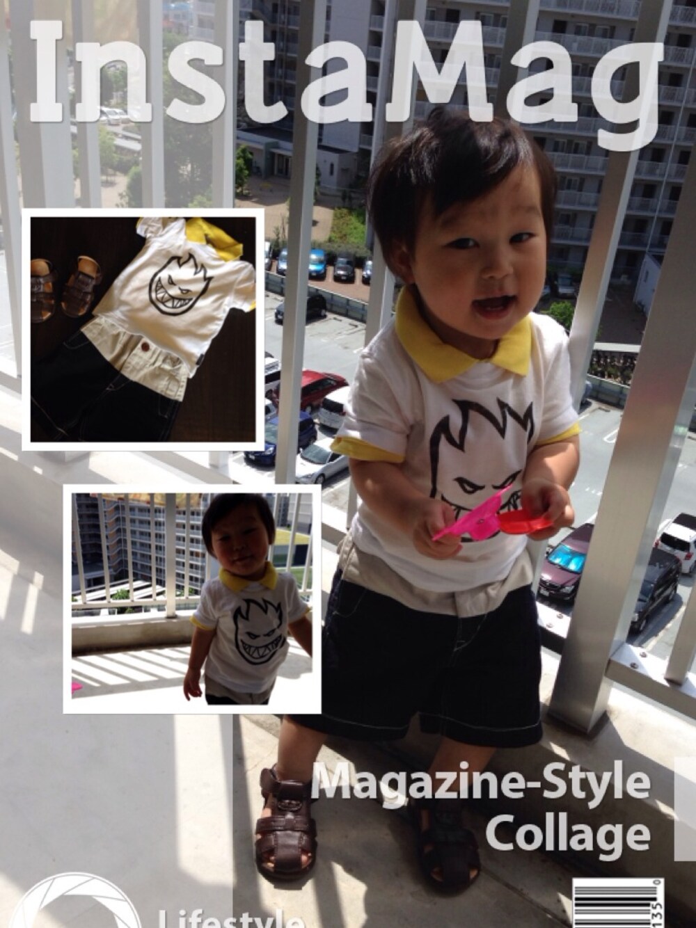 「H&M、kids、ハンドメイド、babygap、西松屋、きりえプリント」｜「H&Mのポロシャツ
カーディガン
スキニーデニム（ポロシャツ、ホワイト系）」を使った、Ryさん（キッズ・80cm）の春コーディネートの1枚目の写真