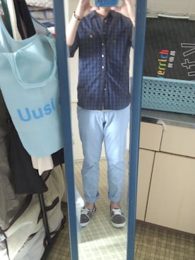 「TAKEO KIKUCHI（タケオキクチ）のアイテム（その他シューズ）」を使った、はさんさん（メンズ・175cm）の夏コーディネート