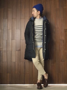 「BLUE BLUE（ブルーブルー）のアイテム（ニット/セーター）」を使った、akira yaoさん（メンズ・173cm）の秋コーディネート