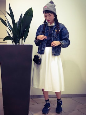 「デニム ジャケット」｜「アイテム（スカート）」を使った、raimuさん（レディース・162cm）の春コーディネート