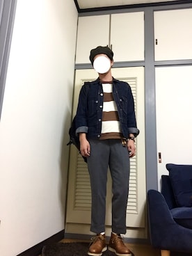 「CUSHMAN（クッシュマン）のアイテム（ハンチング/ベレー帽）」を使った、y#さん（メンズ・173cm）の秋コーディネート