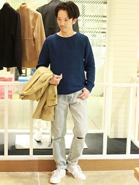 「Levi's」｜「アイテム（ステンカラーコート）」を使った、ＳＥＮＵさん（メンズ・166cm）の冬コーディネート