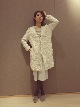 「全身白」｜HANさん（レディース・162cm）の冬コーディネート