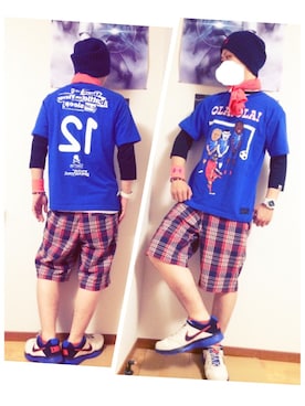 「ジャパンブルー」｜「アイテム（その他）」を使った、ミッシェルさん（メンズ・178cm）の夏コーディネート