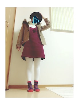 「くつした」｜「アイテム（オールインワン・サロペット）」を使った、すいみーさん（レディース・155cm）の冬コーディネート
