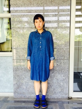 「blue」｜「アイテム（シャツワンピース）」を使った、Luさん（レディース・166cm）の秋コーディネート