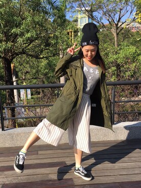 「school」｜「アイテム（キャップ）」を使った、Luさん（レディース・166cm）の秋コーディネート