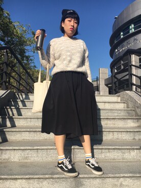 「school」｜「アイテム（帽子）」を使った、Luさん（レディース・166cm）の冬コーディネート